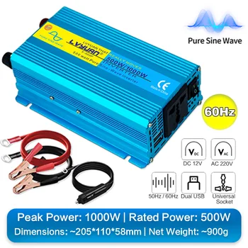 1000W 1200W 2000W อินเวอร์เตอร์ DC 12 V/24 V ถึง AC 220V Pure Sine Wave รถอะแดปเตอร์แปลง 50Hz/60Hz Dual USB EU Universal RV 17