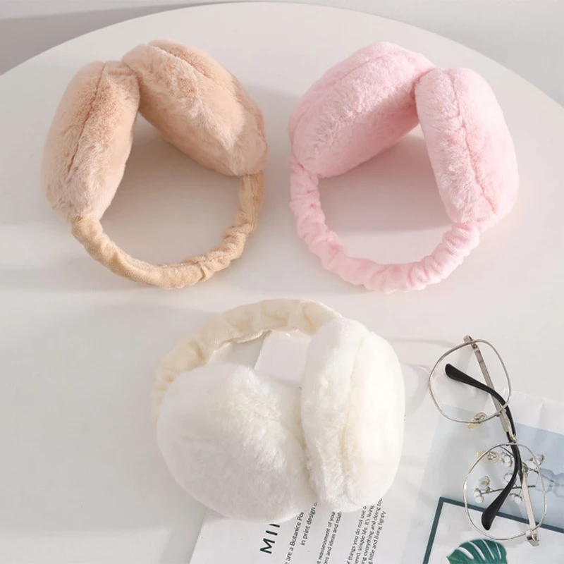 귀여운 따뜻한 푹신한 귀마개, 접이식 워머, 따뜻한 인조 모피 스키 귀마개, 겨울 여성, 어린이, 솔리드 아웃도어