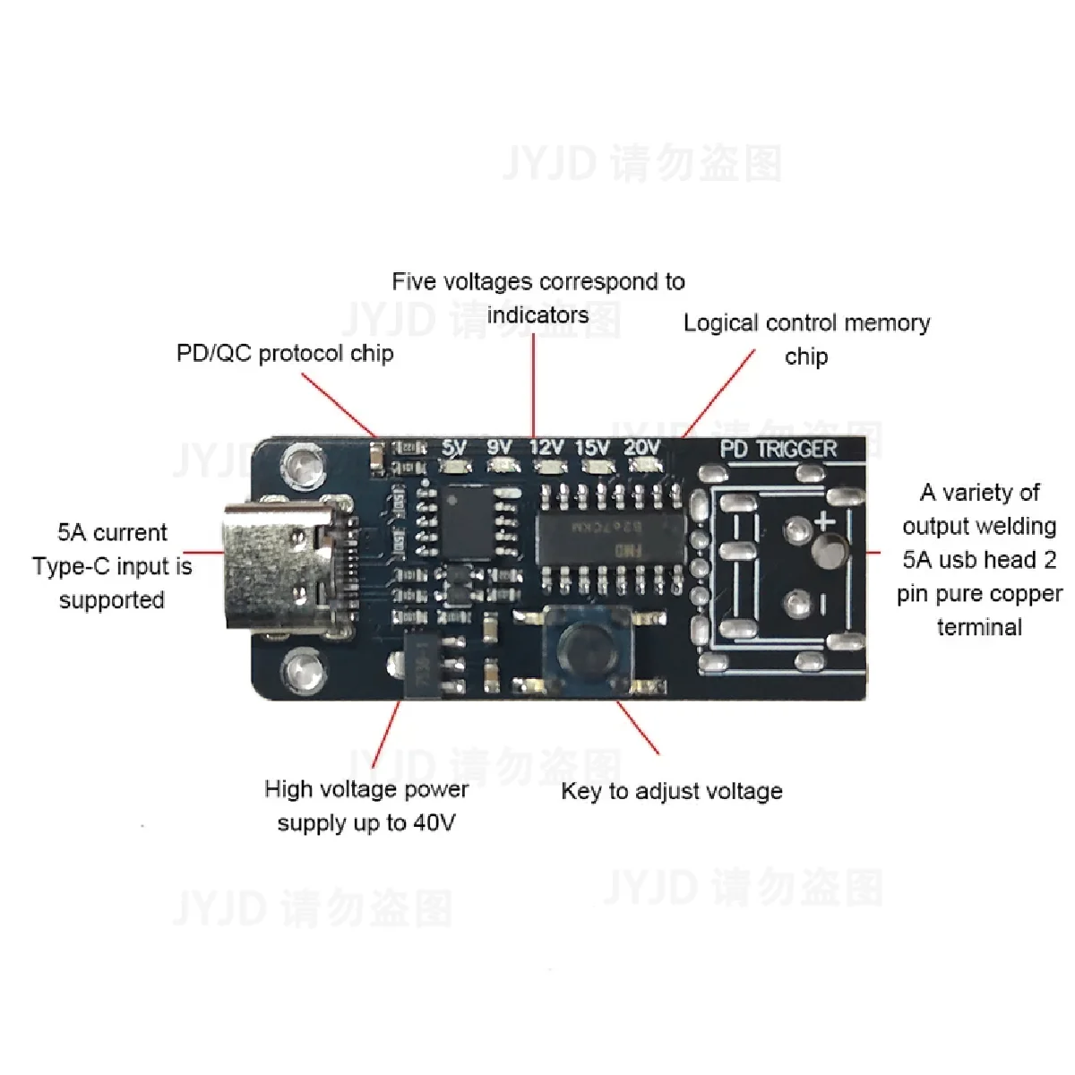 100w 5a USB-C Schnelllade-Trigger-Board-Modul pd/qc Decoy-Board USB-Typ-C pd 2,0 3,0 Power Delivery Boost – Detail 2
