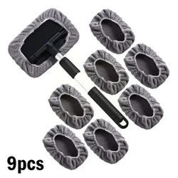 Auto Glass Cleaning Tool with Microfiber Brush and Extended Handle for Interior and Exterior Windows (9pcs)