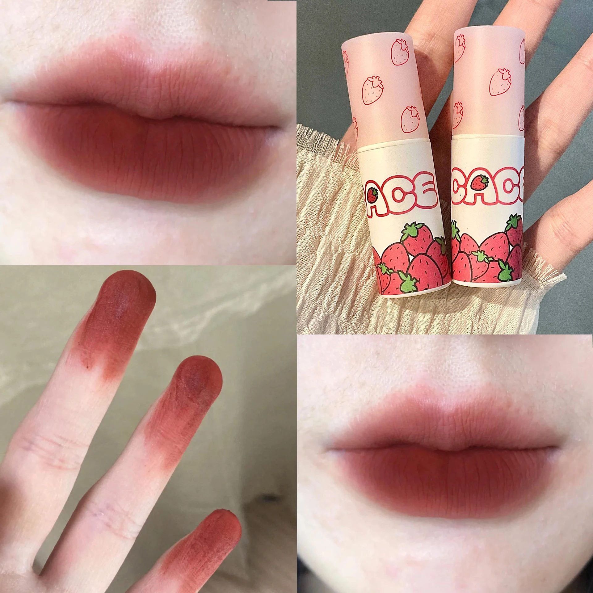 Lip Makeup Lip Glaze Lip Tint Makeup Cheek Blusher Lip Gloss Lip Lacquer Lip Stain 6 Color Brown Pink Lip Glaze Matte Liquid Lipstick Cute Strawberry Waterproof Velvet Nude Red Lip Mud Cheek Rouge Tint Cosmetics