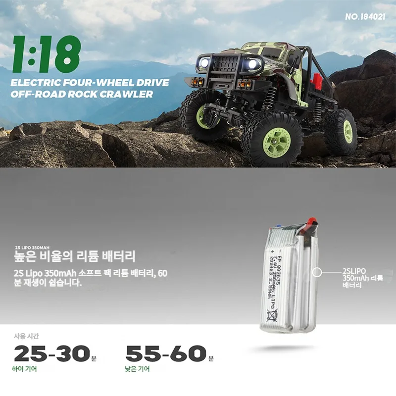 Wltoys 184021   1:18 미니 RC 자동차 2.4G LED 조명 4WD 오프로드 전기 크롤러 차량 원격 제어 트럭 장난감 어린이를위한