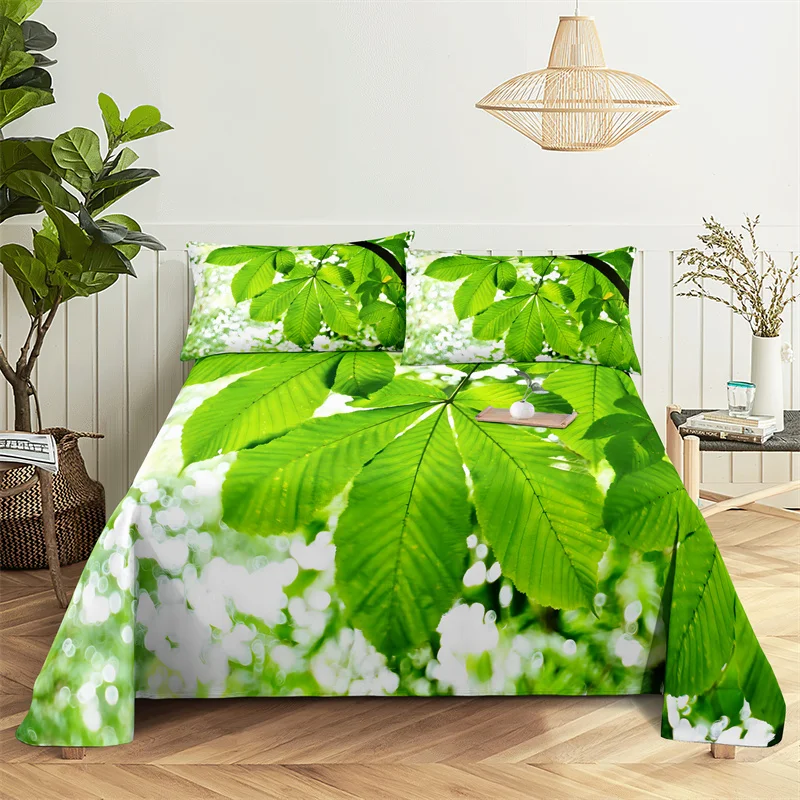 

Green Leaves Queen Sheet Set Girl, Lovers Room Bedding Set Bed Sheets and Pillowcases Bedding Flat Sheet Bed Sheet Set