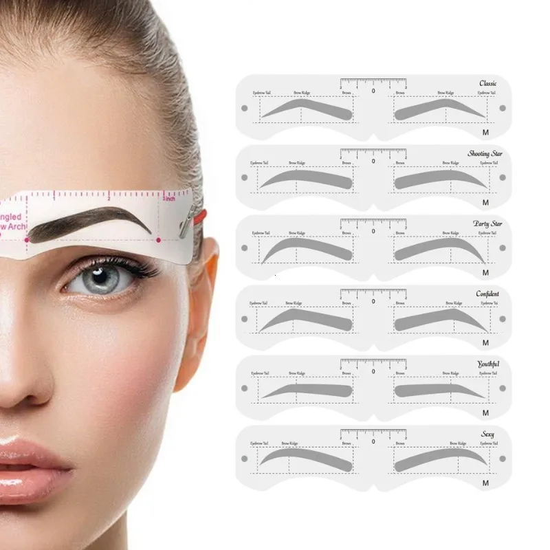 6 Style Fixable Eyebrow Stencil Grooming Shaper Template Reusable Stickers Make Up Tools For Eye Brow Stamp Cosmetic