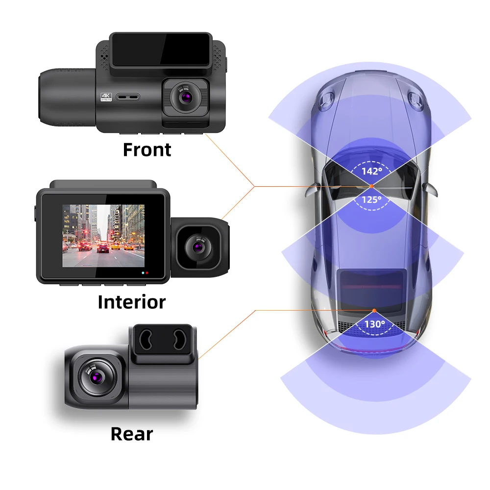 M7 Wi-Fi 3-Channel Dash Cam - 2K QHD Resolution - Front and Rear