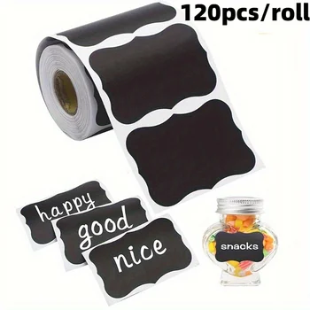 Etichette nere da 120 pezzi/rotolo, con 1 penna a gesso liquido, perfette per decorare feste, organizzare la casa, la cucina e l'ufficio.