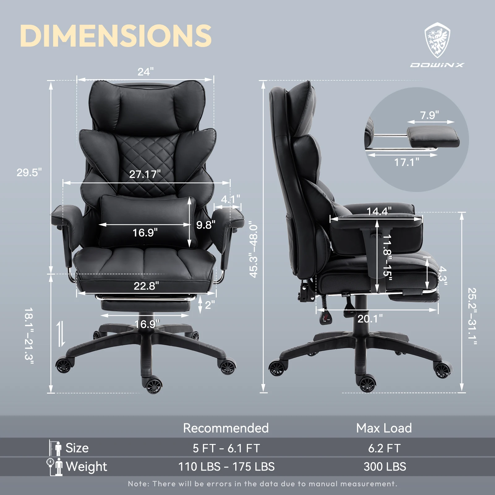 Dowinx Big and Tall Office Chair with Pocket Spring Cushion and Lumbar Support,High Back Computer Gaming Chair with Armrests 6