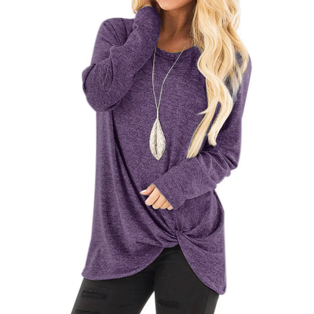 

Women's Twisted Long Sleeve Top T-Shirt Loose Solid Color Oversized Female Clothing Crew Neck Casual Autumn Women's Top 2023
