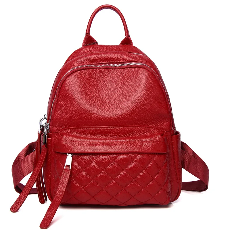

Genuine Leather Women Mini Backpack Casual Solid School Bag