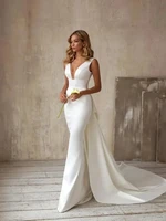 Satin Elegant Wedding Dresses Sexy Mermaid For Formal Party Deep V-Neck Backless Simple Robes Vestidos De Novia Customized 2025 1