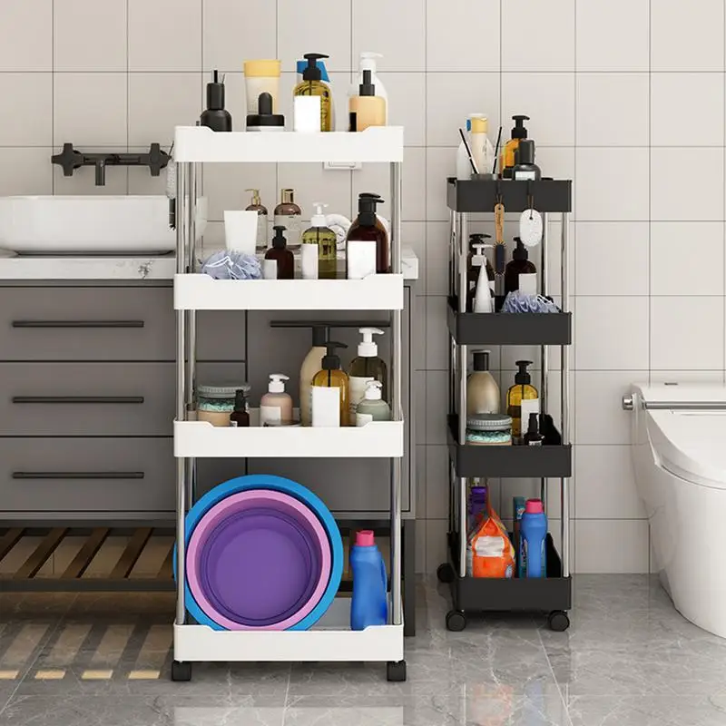 

Bathroom Storage Rack With Wheels 3/4 Tier Rolling Cart Utility Storage Organizer lim Gap Storage Cart Storage Shelf for toilet