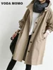 2023 Spring Autumn Casual Korean Fashion Hooded Medium Long Overcoat Loose Windproof Coat Women Trench Coat Solid Color Pocket 6