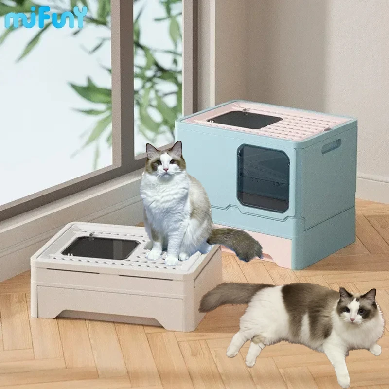 MiFunyCatLitterBoxClosedFoldableLargeCatToiletAntisplashCat