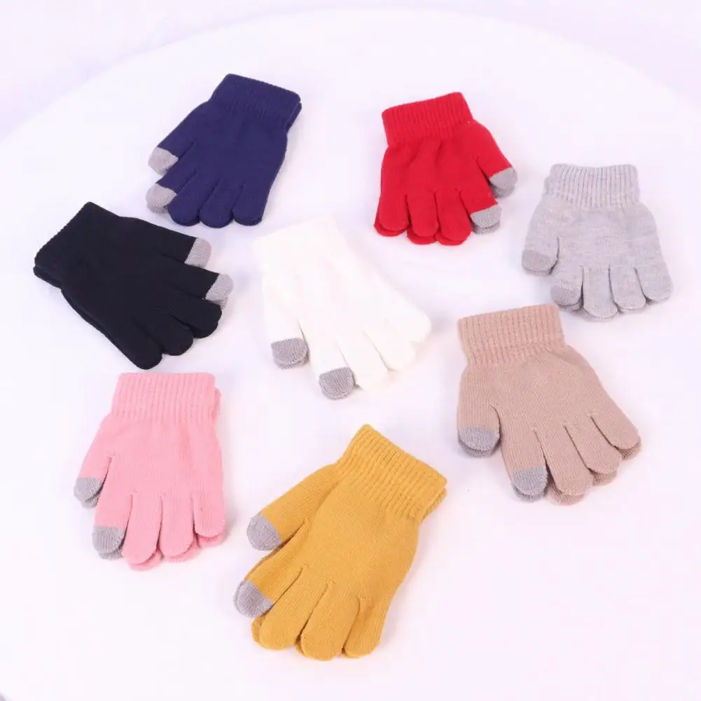 3 Pcs/Set Children Hat Scarf Glove Set Thickened Plush Ball Decor Knitted Anti-slip Heat Retention Windproof Keep Warm Girls Boy
