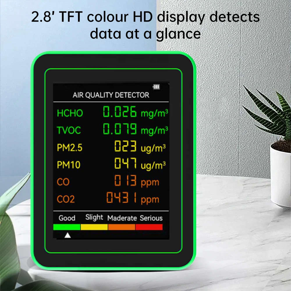 New 6 In 1 PM2.5 PM10 HCHO TVOC CO CO2 Air Quality Detector CO CO2 Formaldehyde Monitor Home Office Air Quality Tester