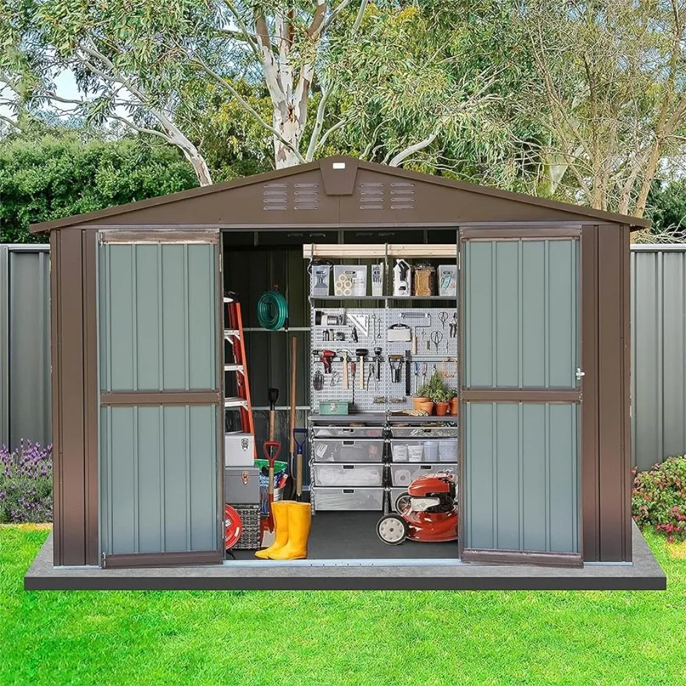 

10x8 Ft Metal Outdoor Tool House, Large Steel Utility Backyard Storage Sheds with Double Lockable Doors & Air Vents, Waterproof