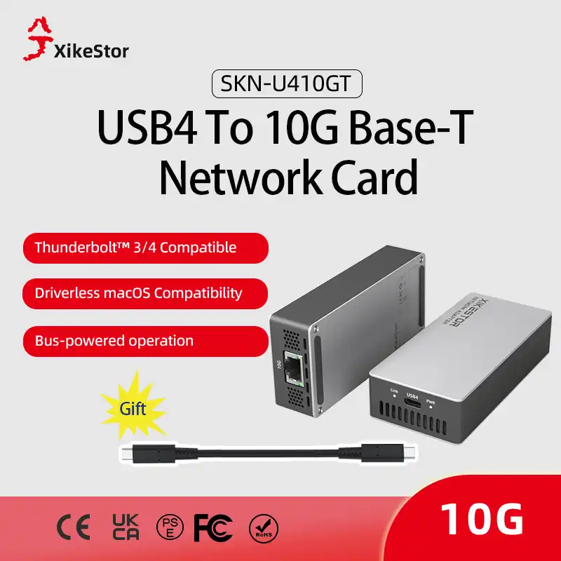 XikeStor USB4 To 10G Base-T Network Card,The USB4 to 10GbE adapter