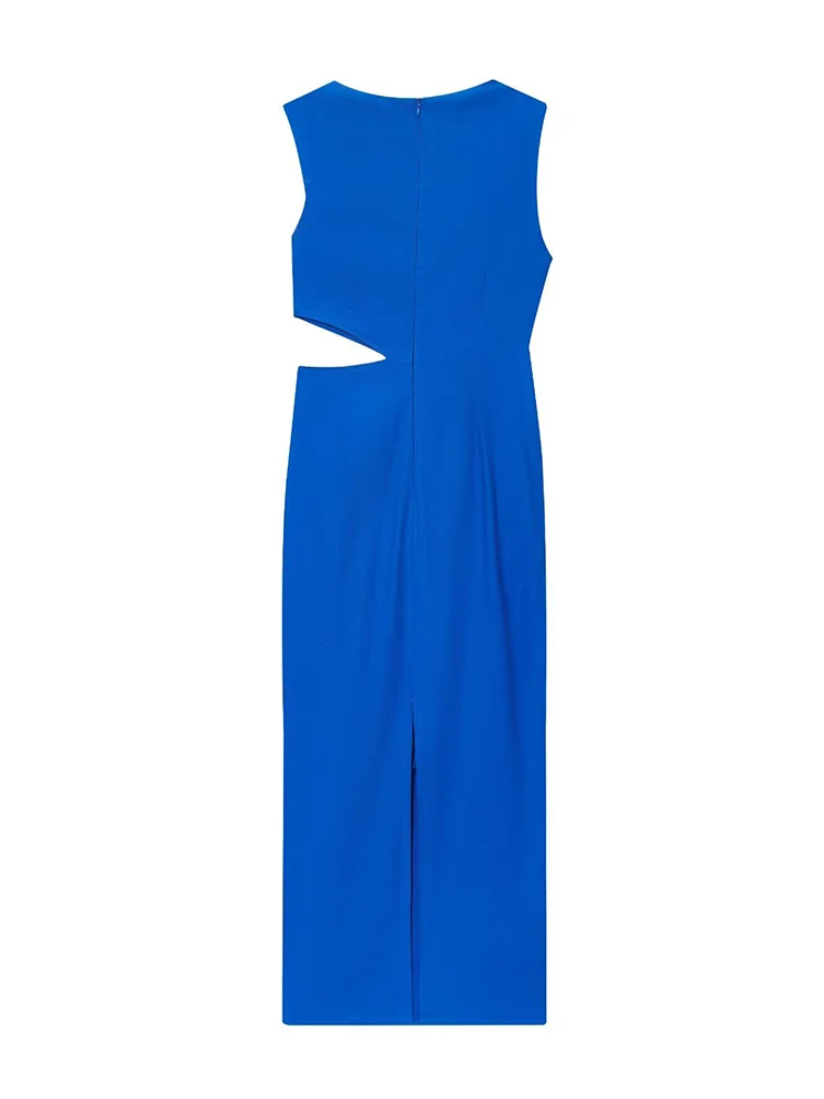 TFMLN New Female Midi Dress Tight Sleeveless Round Collar Bodycon Chic Hollow Out Design Dresses Casual Beach Streetwear Summer