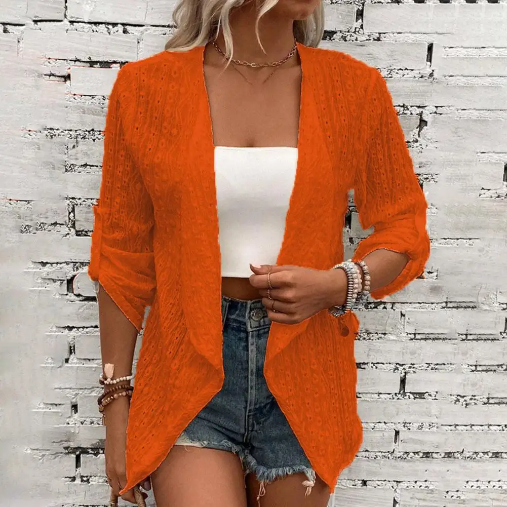 

Three Quarter Sleeve Women Jacket Fashionable Women Jacket Stylish Women's Open Stitch Cardigans Breathable Soft for Spring