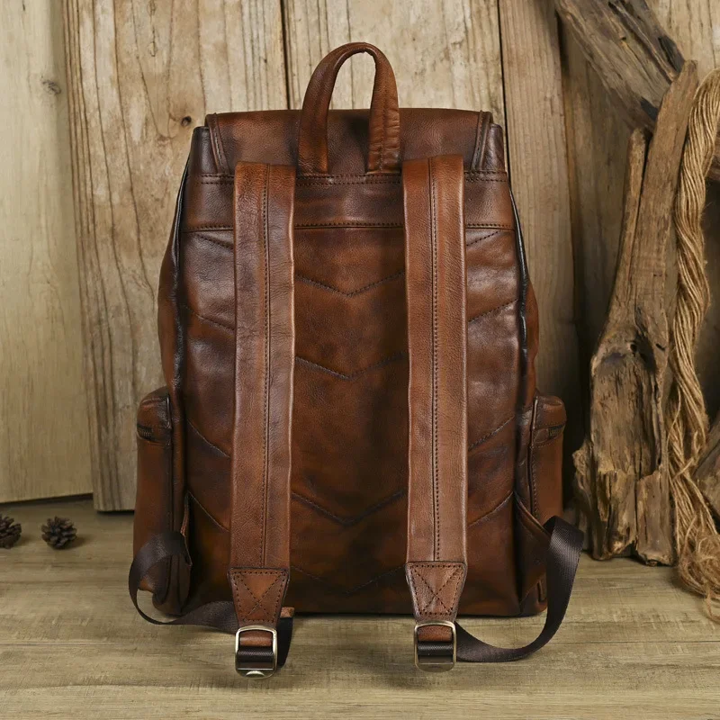 Vintage Genuine Leather Shoulder Backpack for Men