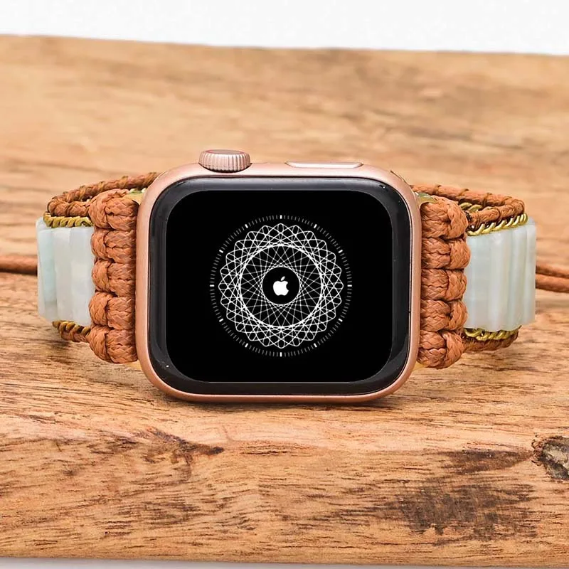 

Bohemia Natural Stone Leather Wrap Rope for Apple Watchbands Fashion Vintage Handmade Woven Strand Bracelets for Iwatch Series