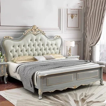 Vintage Modern Bed Multifonction Nordic Unique Queen French Bed Lounge Woode Headboard Camas Matrimonial Bedroom Furniture 2