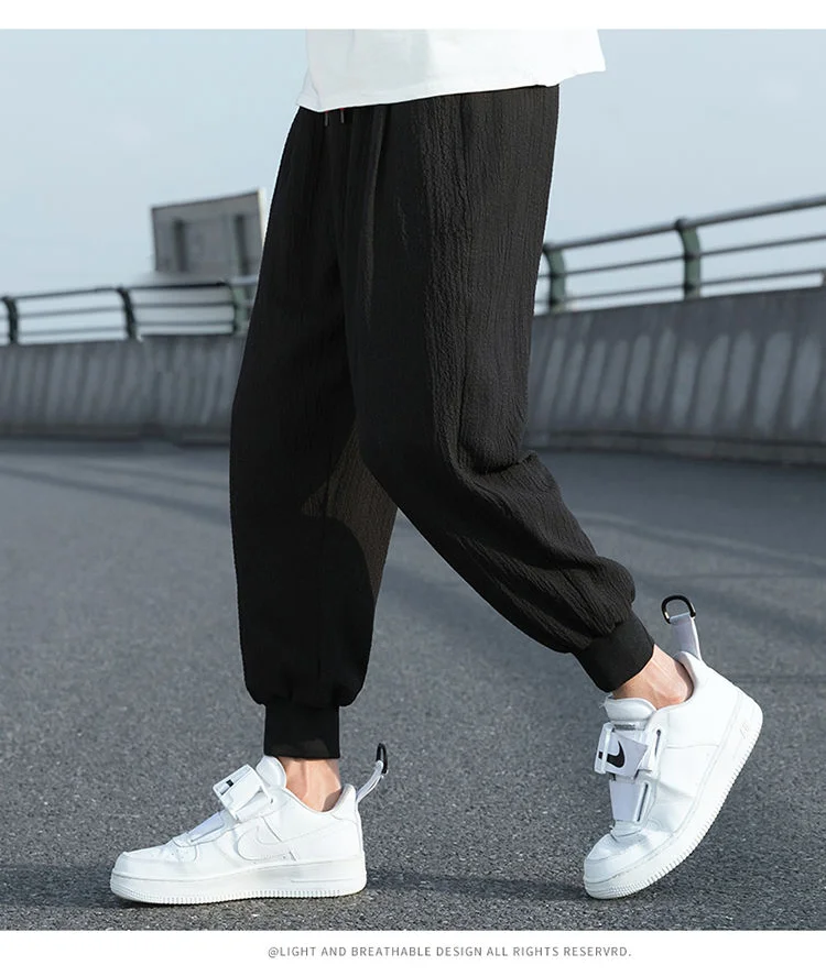 Description Picture 3 of item2024 New Summer Fashion Ultra-thin Style Versatile Loose Casual Oversized Trend Ice Silk Quick Drying Cropped Leggings for Men