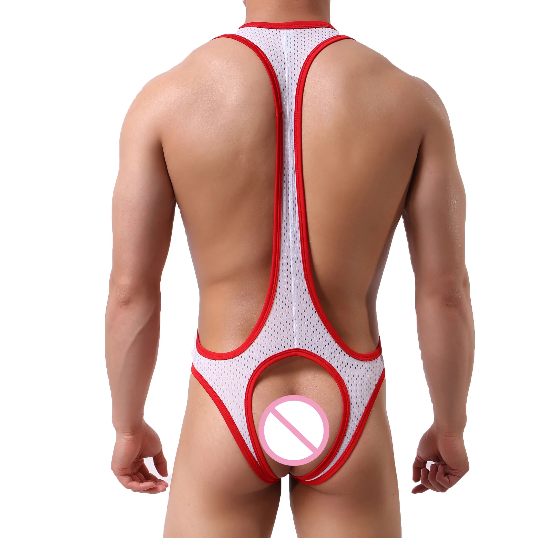 Mens Jockstrap Underwear Leotard Mesh Teddies Wrestling Singlet One-piece Bodysuit Backless men underwear