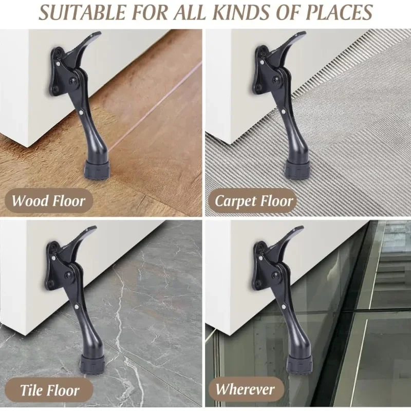 2pcs Adjustable Door Stopper Heavy Duty Mute Zinc Alloy Door Stops with Non-Slip Rubber Tip Hidden Wall Protector Hardware