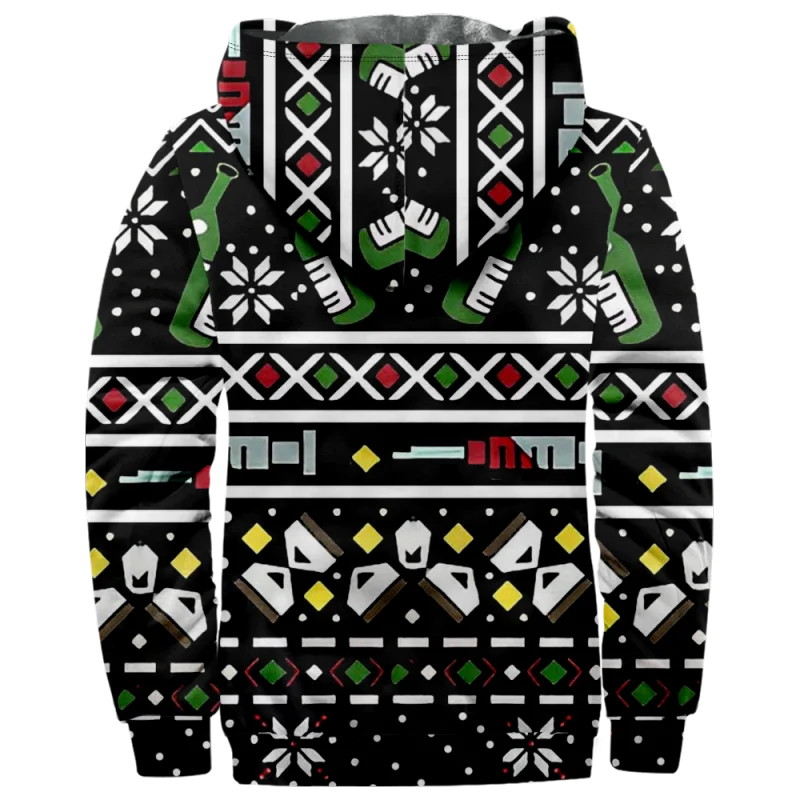 Christmas Creative Cotton Coat Hooded Sweater Casual Print Men's Fur Loop Arctic Velvet Zipper Patch Pocket Hooded Sweater a16