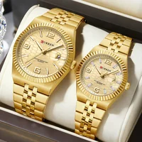 CURREN 8498 Luxury Brand Quartz Couple Watches Classic Round Dial with Auto Date Stainless Steel Band His and Hers Romantic Gift