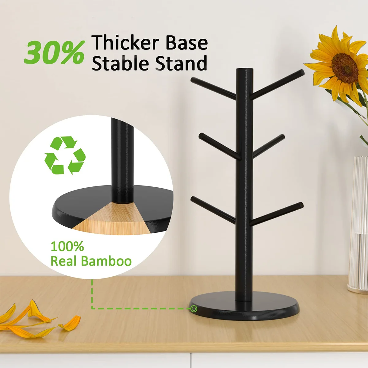 Bamboo Mug Tree Stand Space-Saving Cup Holder Durable Organize Your Favorite Coffee Mugs Perfect for Any Kitchen Countertop table cup holder