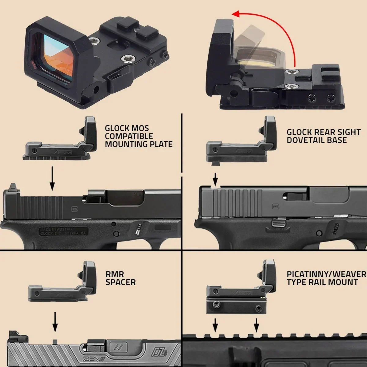 Tactical RMR VISM Flip Up Red Dot Sight Reflex Scope For Pistol Glock 17 19 Hunting Airsoft Weapons Rifle AR15 M4 red dot sight