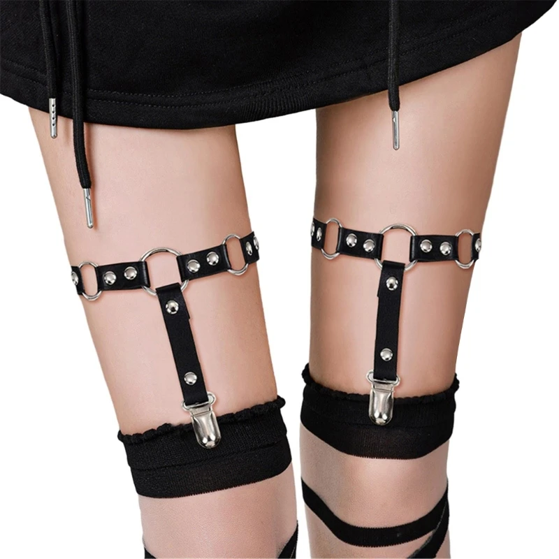 

Женская регулируемая подвязка на бедро из искусственной кожи, подвязка на ногу с шипами и зажимами, готические подвязки в стиле