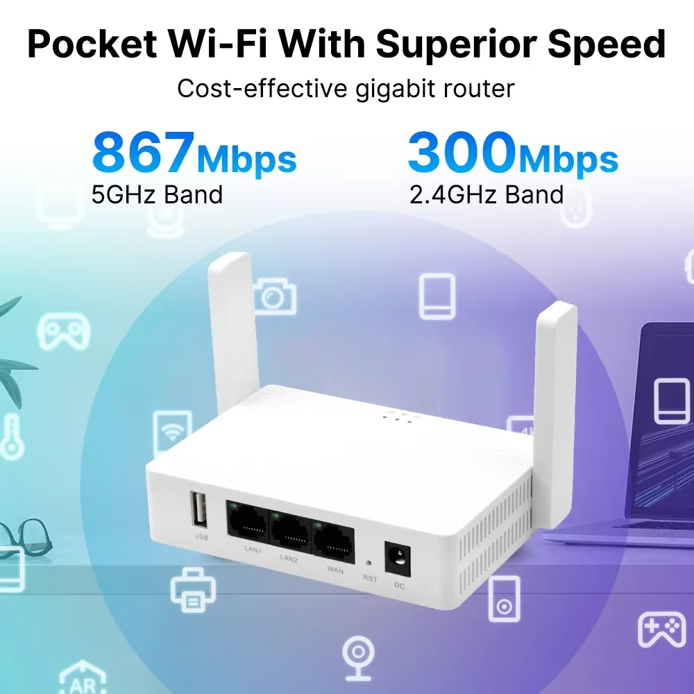 AC1200 Wireless WiFi Router USB Interface Dual Band 2.4G/5GHz WiFi Repeater Ethernet Router Support Mesh For Phone Laptop Game