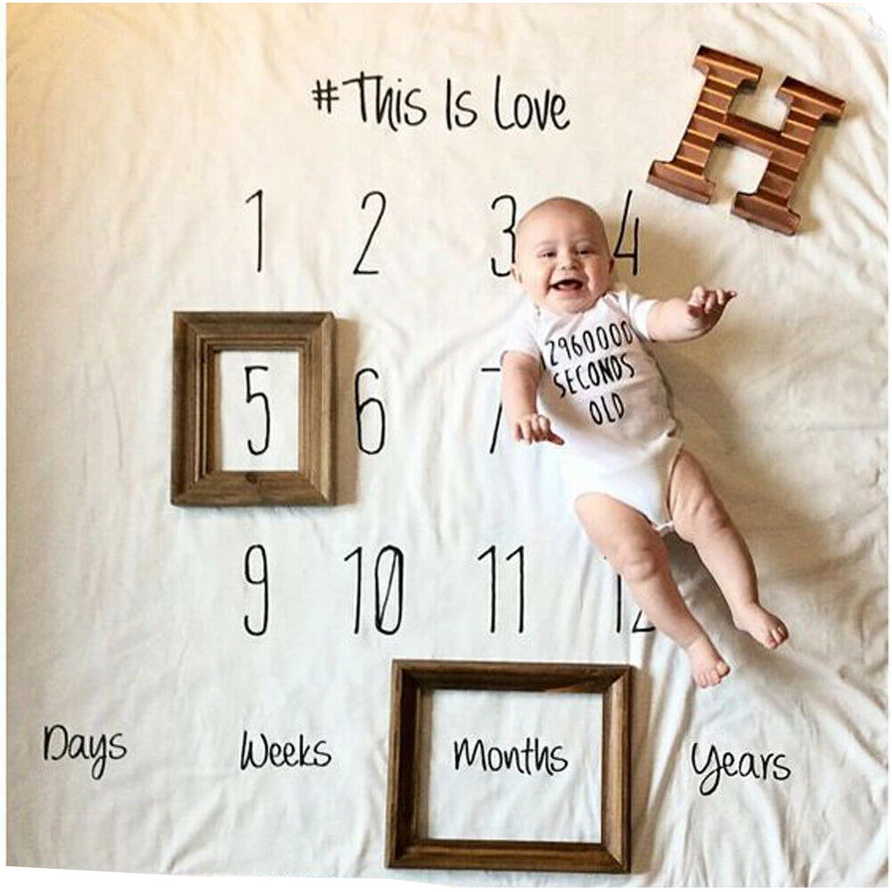 0-12M Baby Milestone Blanket Monthly Baby Blankets Newborn Soft Baby Photography Props Background Blanket Carpet - 3