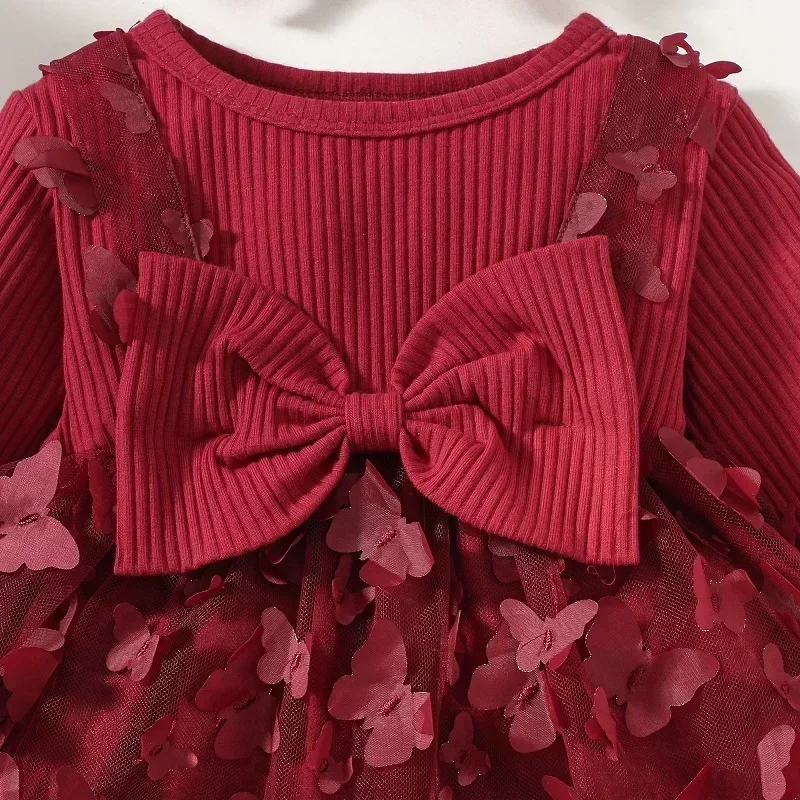 Abiti da bambino per ragazze Abito da ragazza primavera autunno Bambino Dolce abito da principessa Infantile Moda Ragazza Maglia Farfalla Abito da neonato - immagine 4