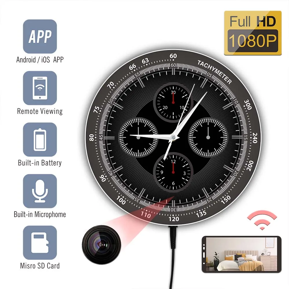 Tachymeter Wall Clock Aircraft Instrument Panel Metal Frame Round Wall Watch LED Camera Clock  