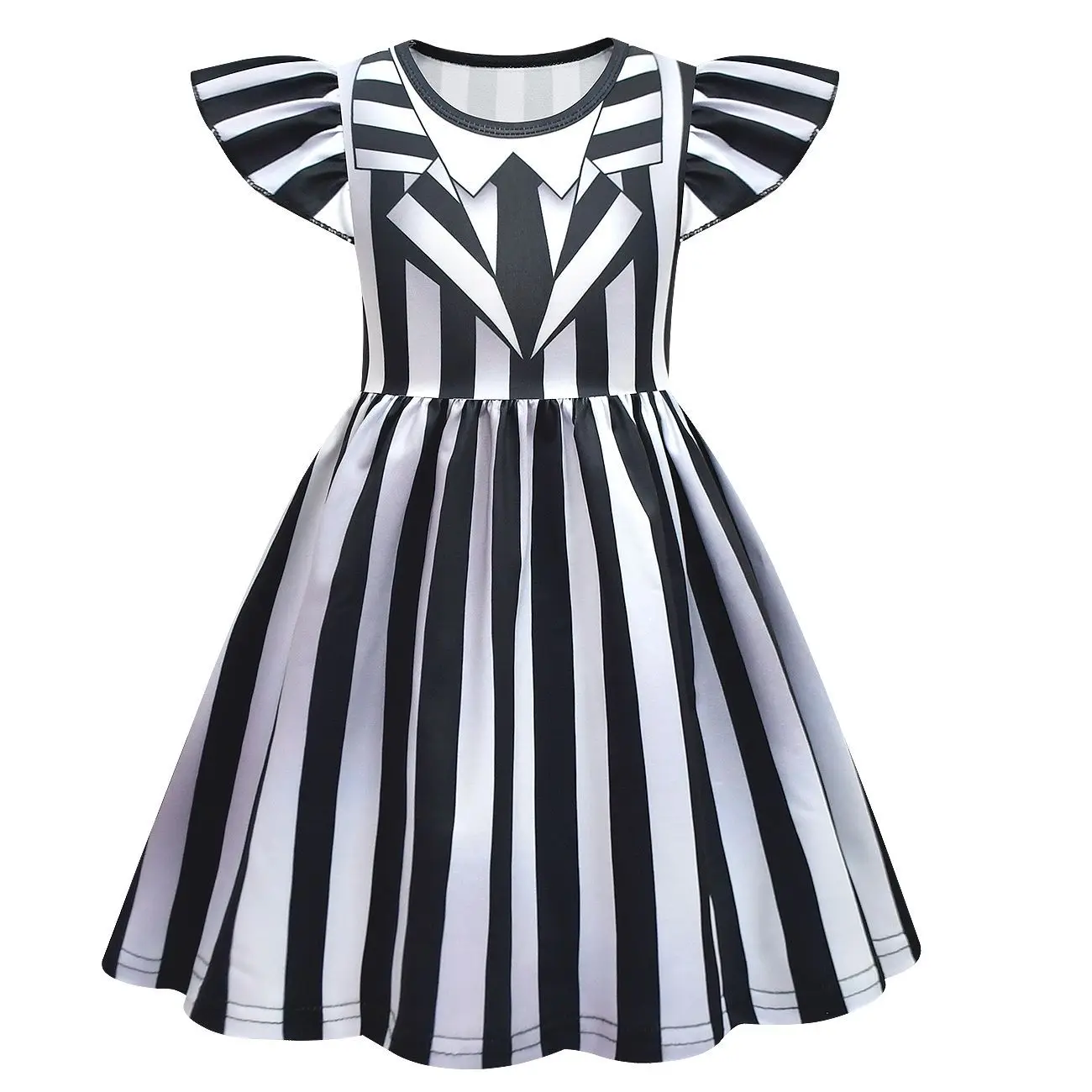 Halloween COS Costumes B-Beetlejuice2 Cosplay Costume Kids Underworld Mage Cosplay Children’s Striped Suits Performance Uniform