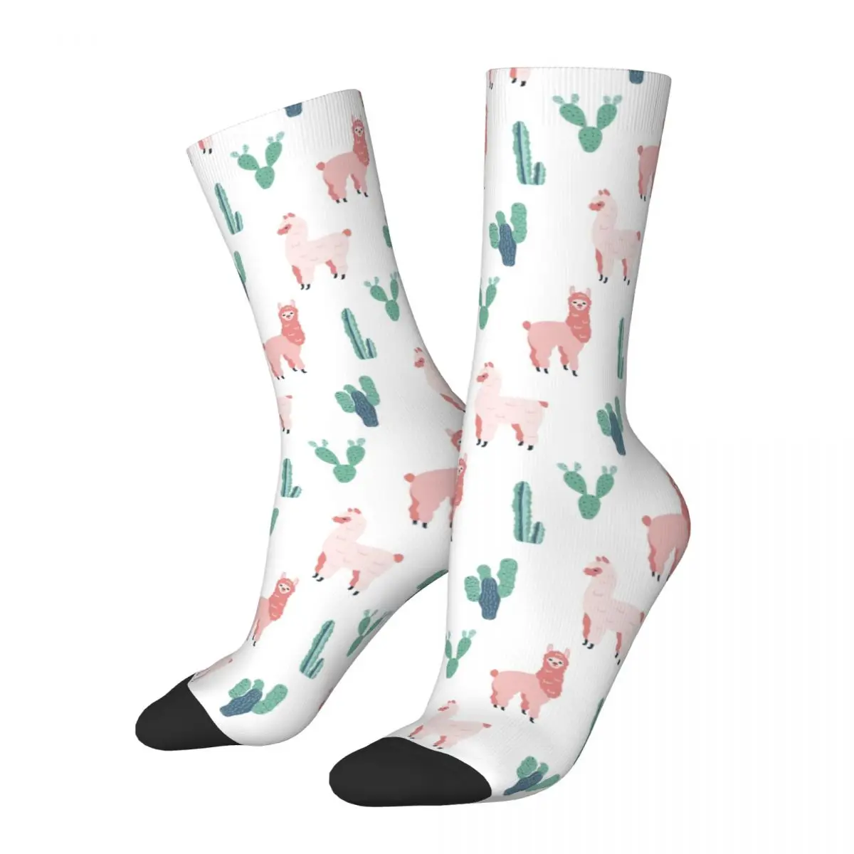 

Winter Warm Cool Unisex Alpaca And Cactus Pattern Illustration Socks Cute Animal Breathable Football Socks