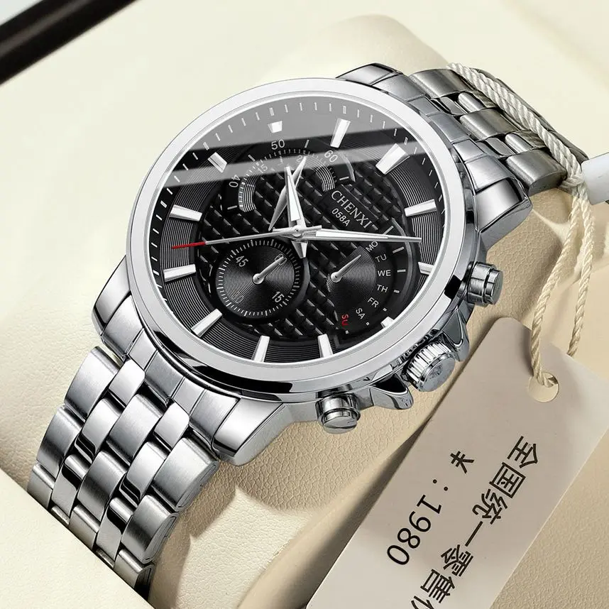 Fashion Men's Watches Silver Stainless Steel 3ATM Waterproof Unique Casual Business Quartz Wristwatch for Men Stylish Gift Clock