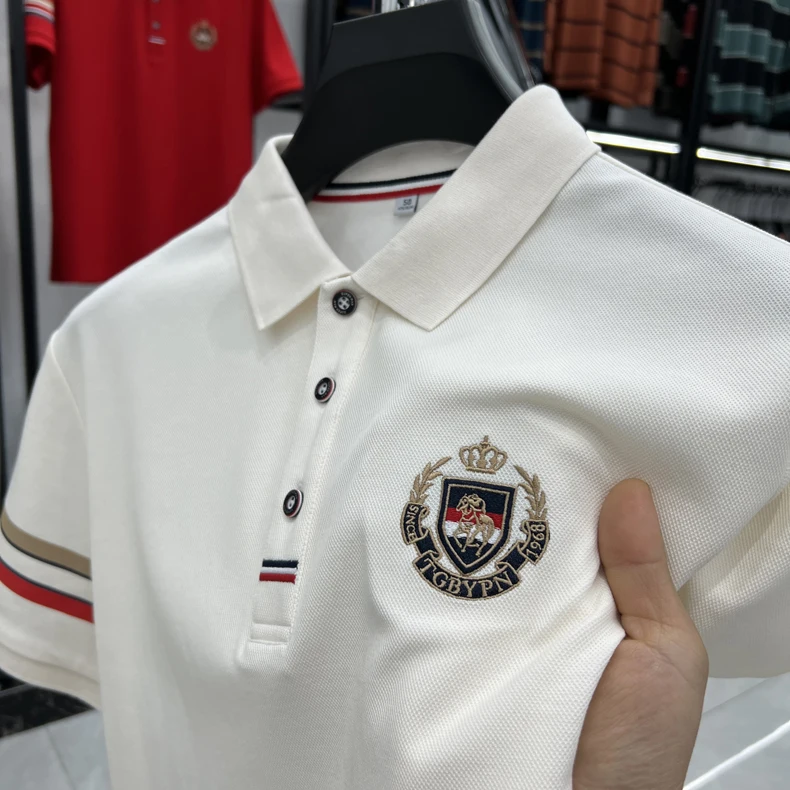 High end brand men's short sleeved polo shirt with classic stripe design top summer fashion embroidery breathable casual T-shirt 21 S043ff486beb9448bbcc21c175e0d81b55