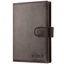 Deluxe Men's Leather Passport Wallet with Multiple Card Slots & Clear ID Window - Vintage Business Elegance (Dark brown)