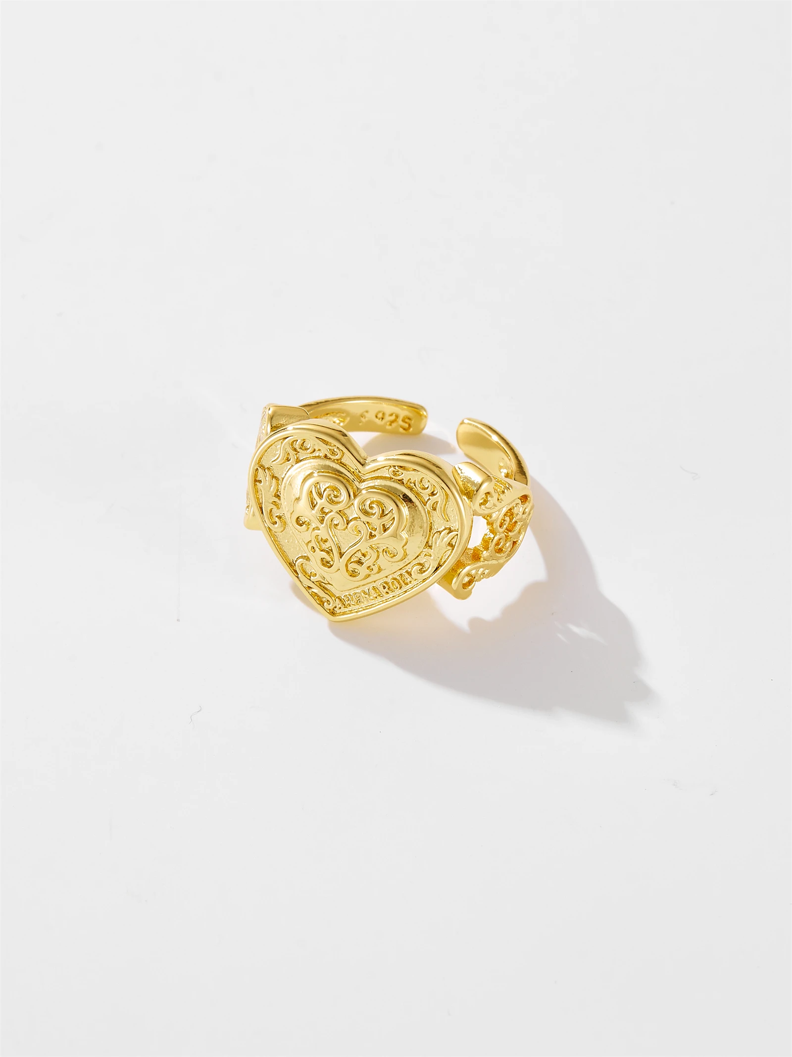 DPLAOPA-925 Sterling Silver Gold Heart Resizable Ring for Women, Luxury Big Ring, Fine Jewelry, Thick Ring, 2023 3