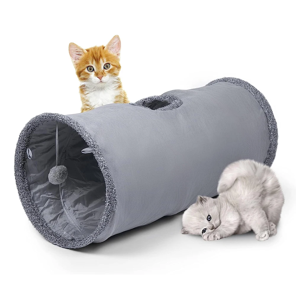 

Pet Collapsible Cat Tunnel Tube for Indoor Cat Toys Play Tunnel Foldable Durable Suede with Play Ball Cat Channel Drill Bucket