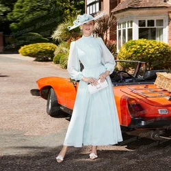 Simple Chiffon Mother Of The Bride Dress O Neck Long Sleeve Party Gown for Woman Draped Ankle Length Formal Wedding Evening Wear