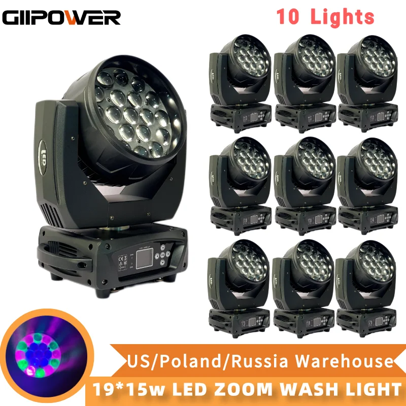 2pcs Wash Lyre 19X15W Zoom Wash Moving head light Lyre Wash 19x15w Zoom CTO Mac Aura Moving Head Wash Light Dmx flightcase 2