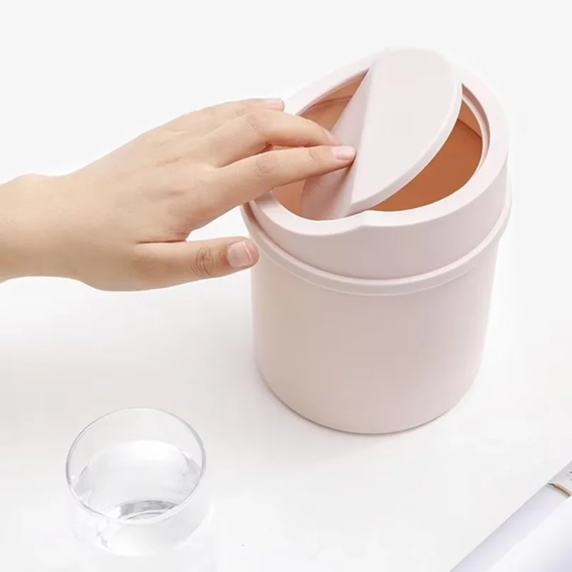 핫세일 미니 데스크탑 휴지통 작은 쓰레기통 뚜껑있는 침실 휴지통 쓰레기통 청소용 수납함 가정용 책상용