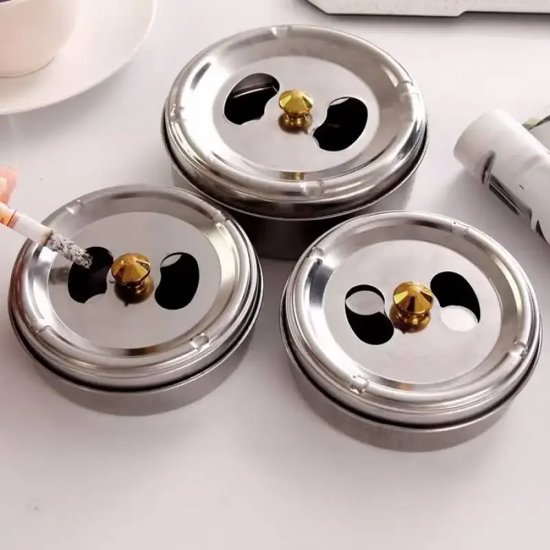 Round Spinning Ashtray With Cover Smoking Accessories Portable Stainless Steel Ashtray Lid Rotation Fully Enclosed Home Gadgets cigarettes ashtray,stainless steel ashtray