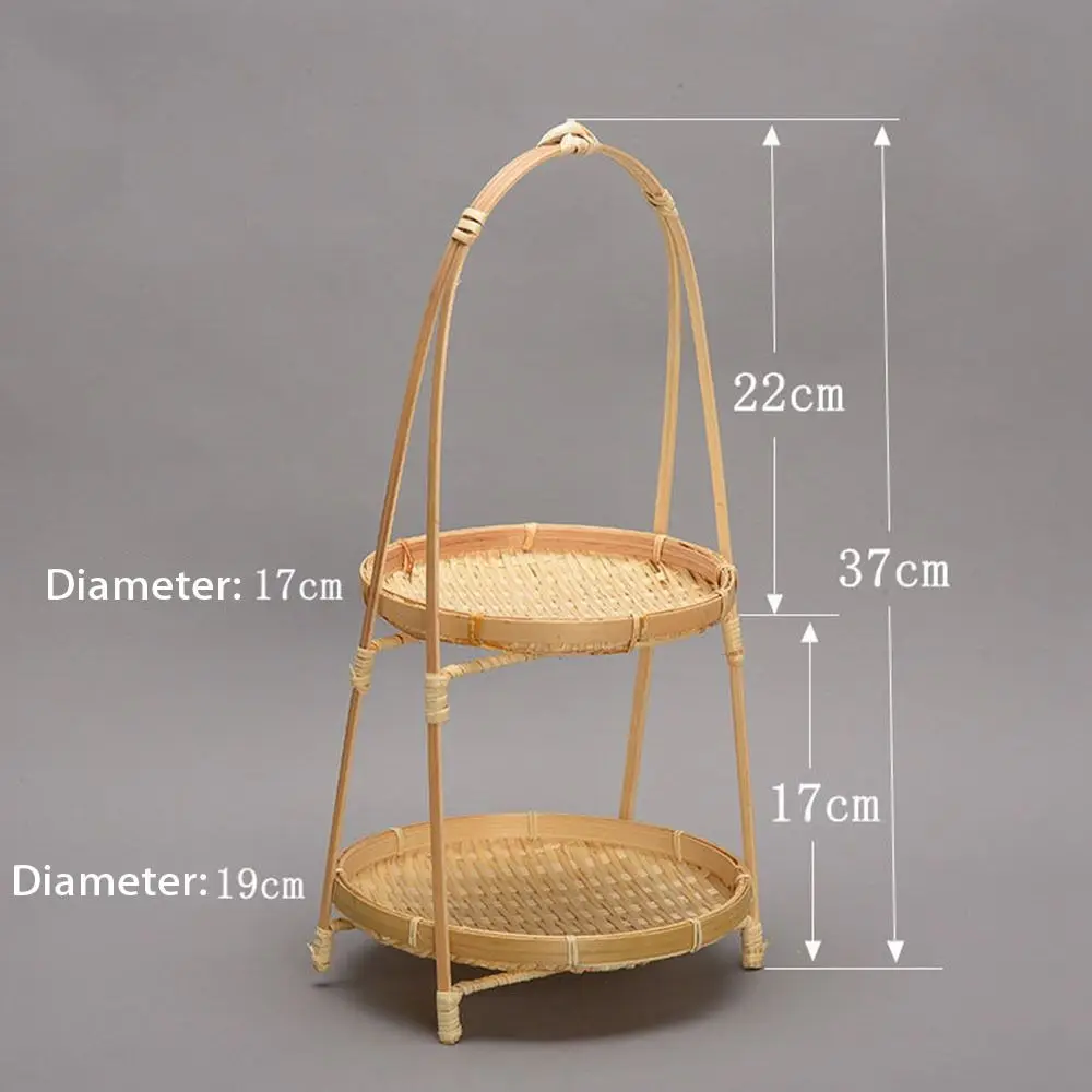 1Pc Fruit Food Vegetable Bamboo Woven Basket 1/2/3 Layer Multi-function Storage Basket Handwoven Standing Tray for Kitchen